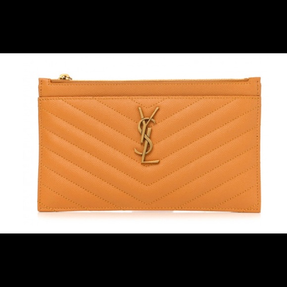 YSL yves saint laurent grain de poudre chevron bill pouche senape w/box. Yellow - Picture 2 of 12